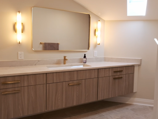 luxury and modern bathroom vanity in a custom home in Port Jefferson, NY