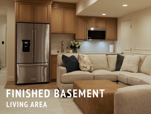 wetter and living area of a finished basement in pleasant grove, Utah