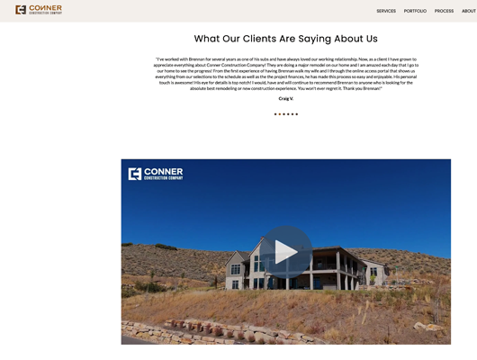 Conner construction homepage webpage