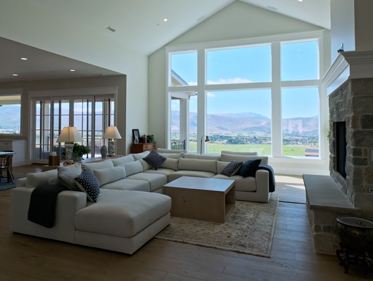 spacious and luxury living room of a custom built home in Utah county, Utah
