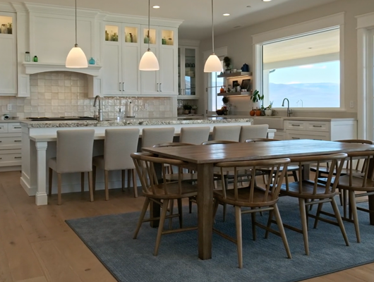 modern and luxury kitchen and dining area inside a custom built home in Utah county, Utah