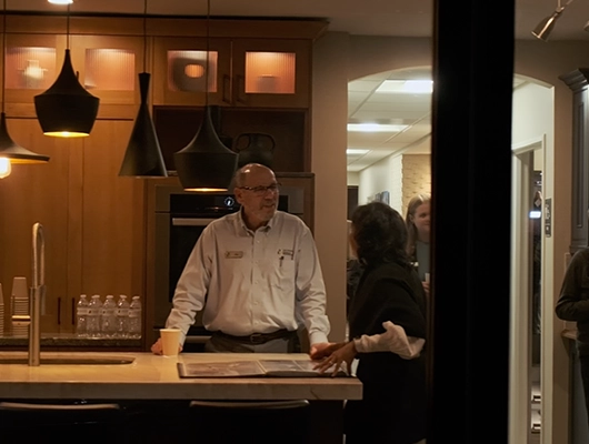 through a window shot of a company event