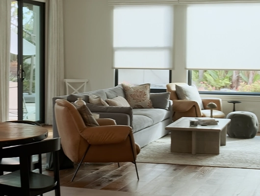 modern and luxury family room with leather chairs