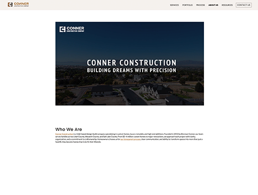 Conner construction about us webpage